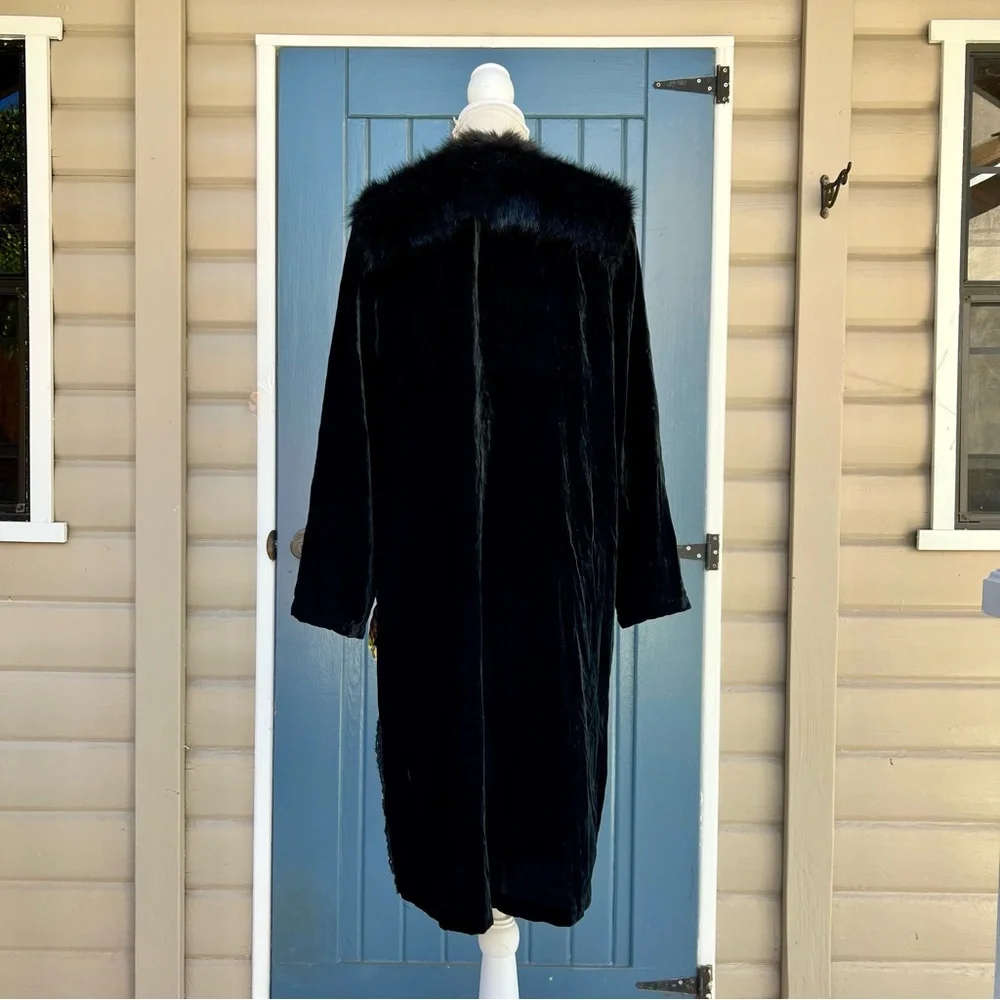 Vintage Ania A Boho Faux Fur Trim Leopard Print Duster Coat Women’s Size Medium